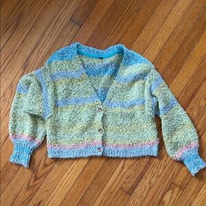 Free People Blue and Yellow Striped Cardigan